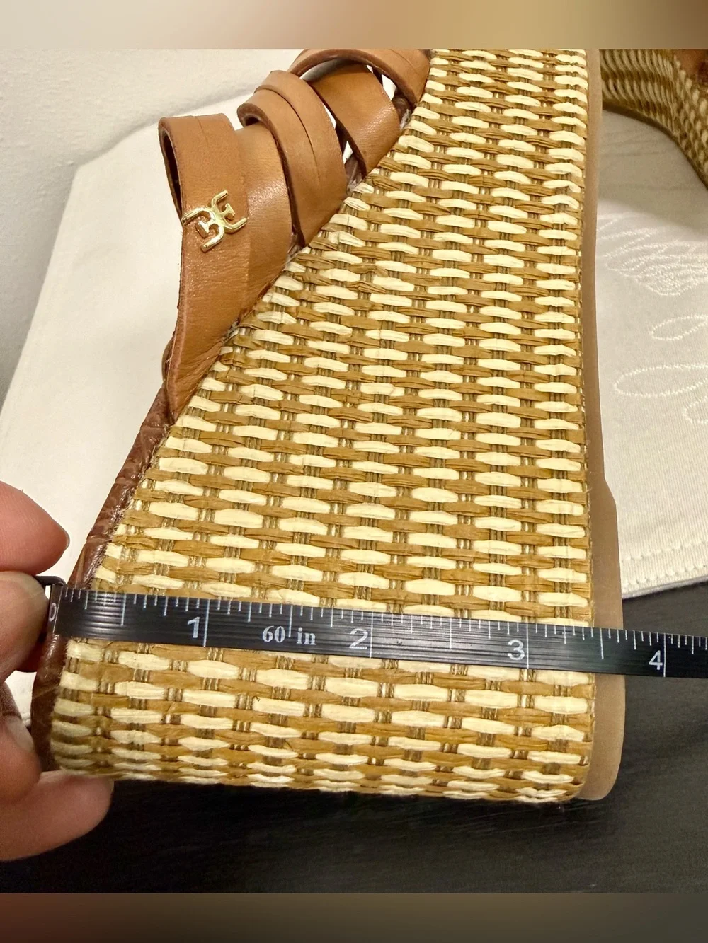 Sam Edelman Leather Espadrille Wedge Sandals 8.5 Tan Strappy Platform